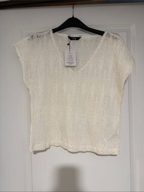 Ragged Priest Women's Cream Open-Knit V-Neck Tank